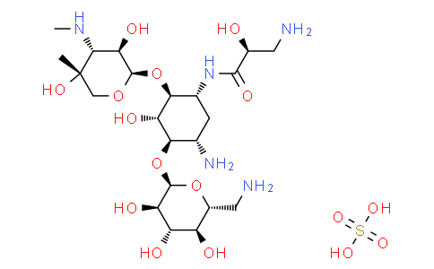 (S)-3-氨基-N-((1R,2S,3S,4R,5S)-5-氨基-4-((2R,3R,4S,5S,6R)-6-(氨基甲基)-3,4,5-三羟基四氢-2H-吡喃-2-基)氧基)-2-((2R,3R,4R,5R)-3,5-二羟基-5-甲基-4-(甲胺基)四氢-2H-吡喃-2-基)氧基)-3-羟基环己基)-2-羟基丙酰胺 硫酸盐