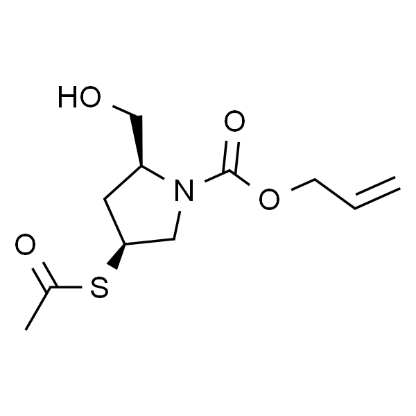 1-Pyrrolidinecarboxylic acid, 4-(acetylthio)-2-(hydroxymethyl)-, 2-propen-1-yl ester, (2S,4S)-